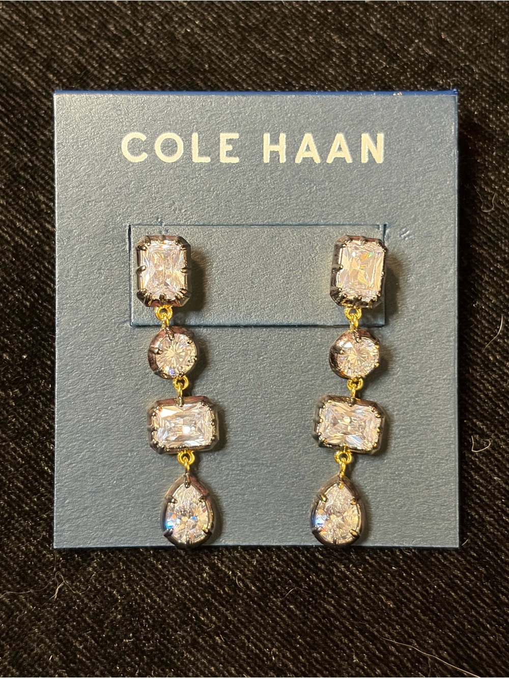 Cole Haan Gold-tone Clear Crystal Linear Drop Earrings